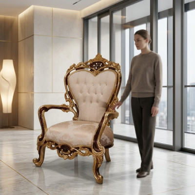Sillón orejero Lujo Diseño Tapizado Sofá Sofá Chesterfield Textil Oro Nuevo