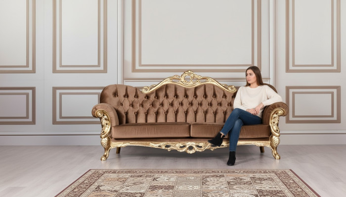 Sofá de tres plazas de lujo estilo Barroco y Rococó Tapizado en tela conjunto de sofás y sillones muebles de estilo.