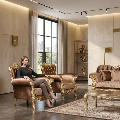 Sillón de orejas Sillón Diseño barroco Tapizado Sofá Chesterfield Textil Asiento Nuevo