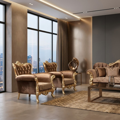 Sillón de orejas Sillón Diseño barroco Tapizado Sofá Chesterfield Textil Asiento Nuevo