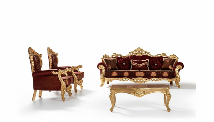Conjunto de sofás sillones, juego de sofás 3+1+1 plazas de tela de lujo estilo barroco para sala de estar.