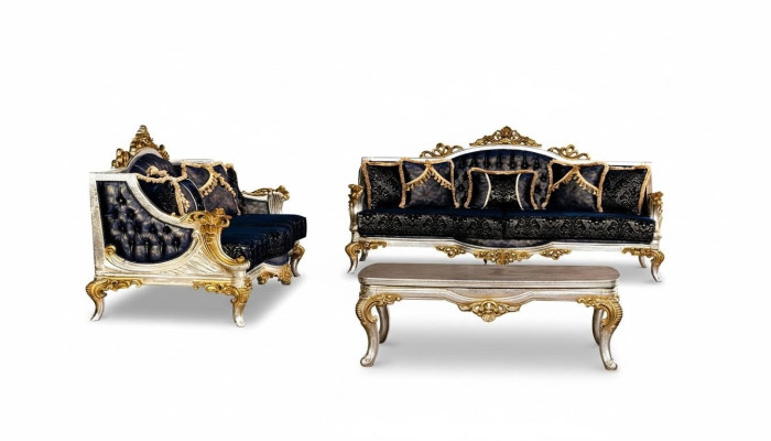Conjunto de muebles de lujo para sofá de 3+3 plazas, sofá y sillón estilo barroco clásico de 2 piezas.