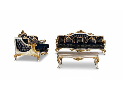 Conjunto de muebles de lujo para sofá de 3+3 plazas, sofá y sillón estilo barroco clásico de 2 piezas.