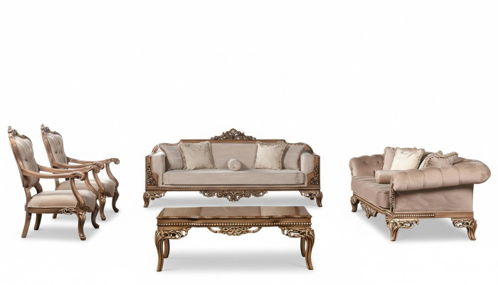 Conjunto de sofá 3+3+1+1 mesa de centro Sofá Chesterfield Sillón Set de lujo de 5 piezas