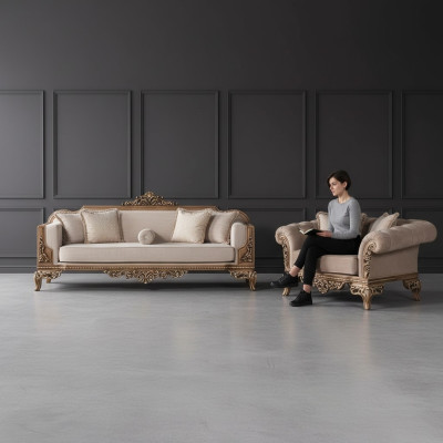 Sofá de 3 plazas más 3 plazas Chesterfield, conjunto de lujo de sillón y sofá de tela, juego de 2 piezas.