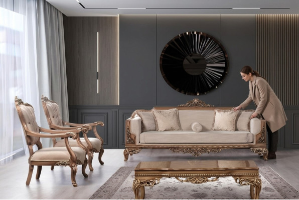 Conjunto de sofá sillón sofá 3+1+1 asiento Grupo de lujo Barroco Rococó muebles