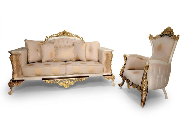 Sofá de 3 plazas + 1 plaza juego de lujo Sofá Sillón Sofás Relajación Tapizado Diseño Barroco