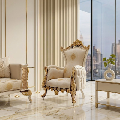 Sillón orejero sillón asiento diseño de lujo sofá tapizado textil barroco relax tela.