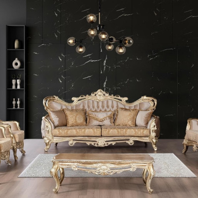 Sofá de tres plazas en terciopelo, estilo barroco rococó, muebles nuevos.