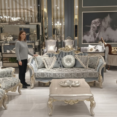 Sofá de tres plazas 3 asientos Sofá Muebles Clásico Sofás Tela Estilo Barroco Rococó Nuevo