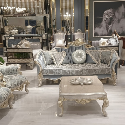 Sofá de tres plazas 3 asientos Sofá Muebles Clásico Sofás Tela Estilo Barroco Rococó Nuevo