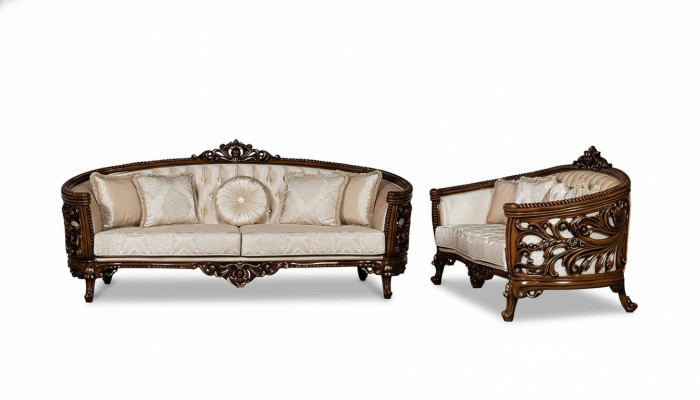 Sofá de 3 plazas + 3 plazas con sillón, sofás de tela, conjunto clásico de estilo barroco.