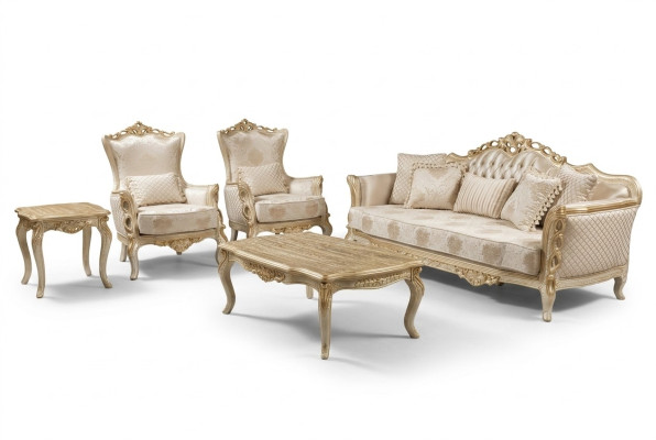 Sofá de 3 plazas + 1 + 1 mesa de centro, sofá, sillón, juego de sofás en estilo dorado.