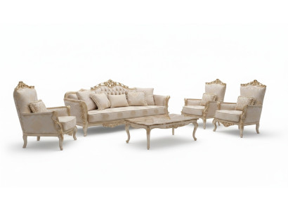 Sofá Sillón Sofás Set de sofás de 3 plazas + 1 + 1 Lujo Barroco Sala de estar Nueva