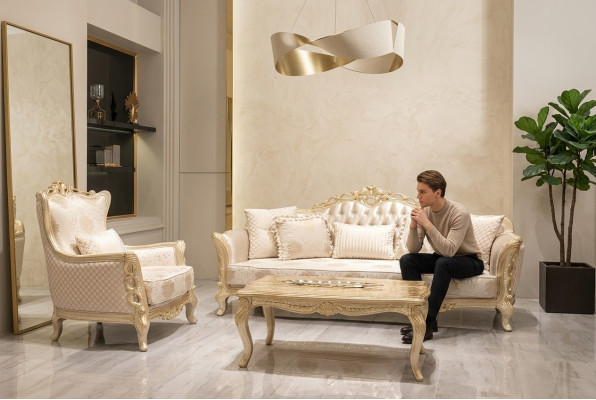 Sofá clásico de tres plazas Sofá de 3 plazas Sofá Tela Estilo Muebles Barrocos Rococó
