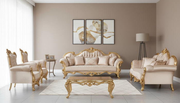 Juego de salón completo de 5 piezas: sofá de 3 plazas, 3 sillones individuales, mesa de centro y sillón. Sofás nuevos.