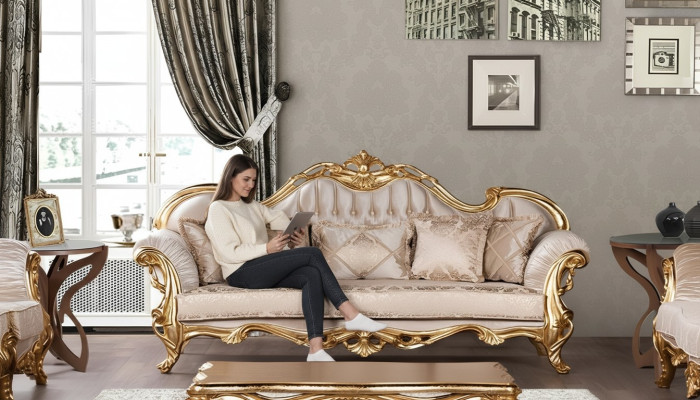 Sofá de tres plazas, sofá de 3 plazas, sofás, sofás, tela, estilo barroco, muebles rococó.