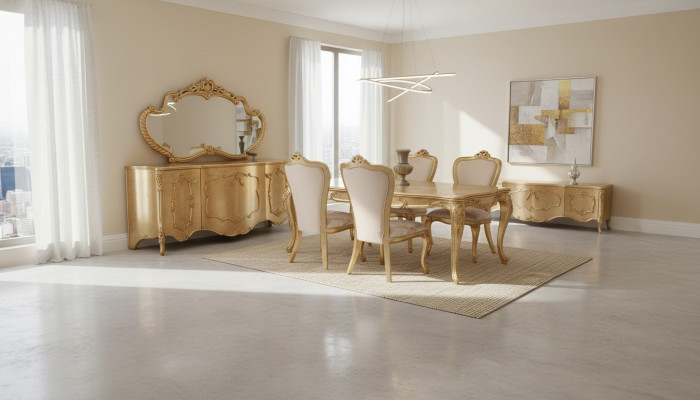 Lujo conjunto de 9 piezas. Mesa de comedor, silla, cómoda, espejo. Mesa de comedor nueva.