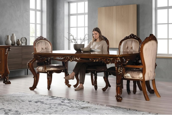 Conjunto de mesa y silla de lujo para comedor de 5 piezas de madera.