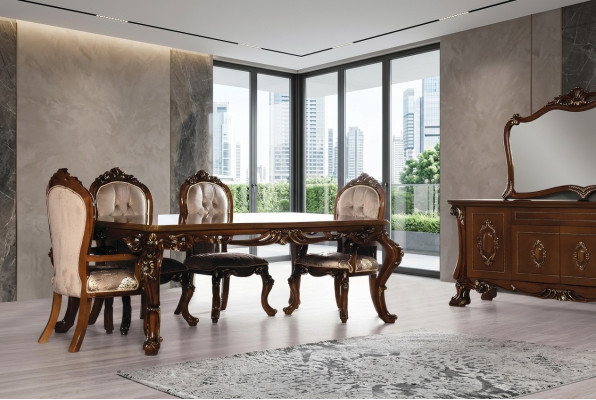 Silla de comedor mueble madera lujo comedor tela estilo Barroco sillas