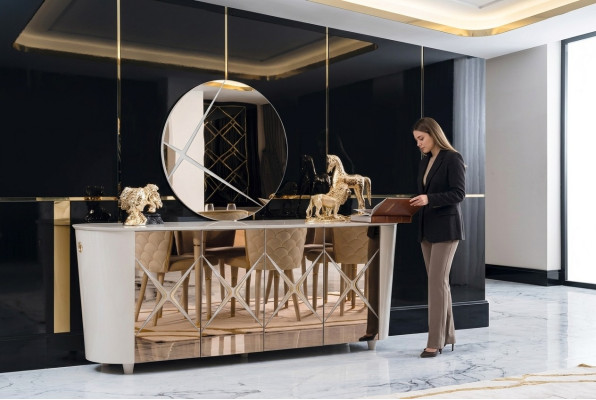 Cómoda de estilo italiano Cómodas Doradas Aparadores de Madera Maciza Muebles Cómodas