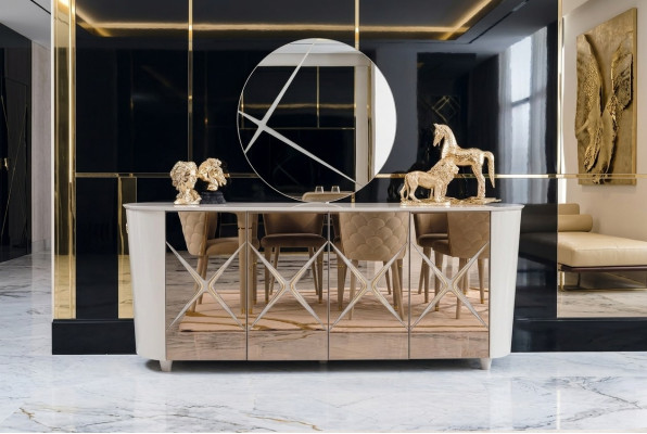 Cómoda de estilo italiano Cómodas Doradas Aparadores de Madera Maciza Muebles Cómodas