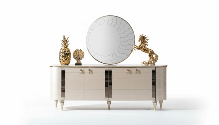 Cómoda Espejo Madera Conjunto de cómoda Moderno Armario Consola Muebles Nuevo Conjunto de 2 piezas