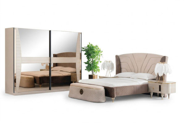 Conjunto de dormitorio de lujo cama mesita de noche cómoda taburete grupo juego nuevo de 5 piezas.