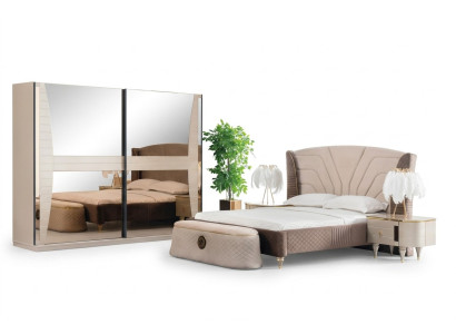 Conjunto de dormitorio de lujo cama mesita de noche cómoda taburete grupo juego nuevo de 5 piezas.