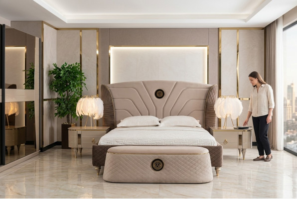 Camas cama doble hotel marco doble de madera muebles cama acolchada diseño de lujo