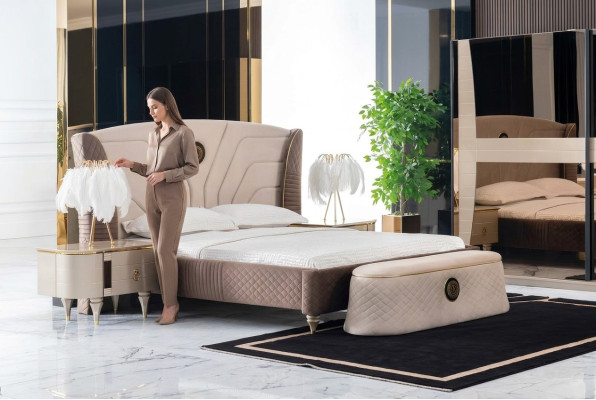 Dormitorio cama doble de 160x200 cm, cama de lujo, 2 mesitas de noche, juego de 3 piezas, camas nuevas