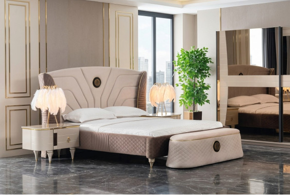 Dormitorio cama doble de 160x200 cm, cama de lujo, 2 mesitas de noche, juego de 3 piezas, camas nuevas
