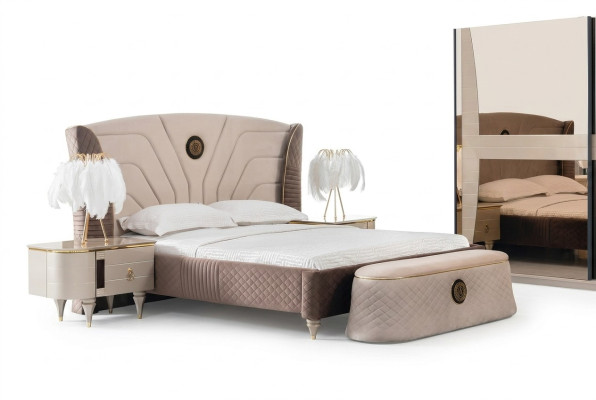 Dormitorio cama doble de 160x200 cm, cama de lujo, 2 mesitas de noche, juego de 3 piezas, camas nuevas