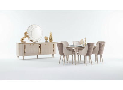 Conjunto completo de comedor: cómoda, mesa, 6 sillas, cómoda y espejo. ¡Nuevo!