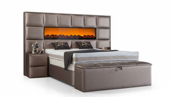Elegante cama doble contemporánea con cabecero acolchado espacioso.