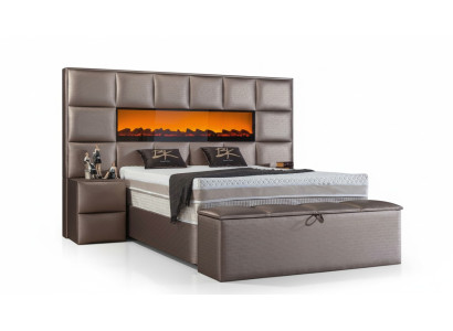 Elegante cama doble contemporánea con cabecero acolchado espacioso.
