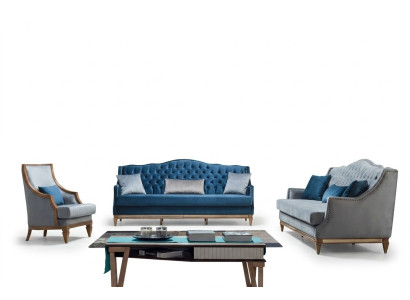 Moderno conjunto de sofá Chesterfield azul diseñado con lujo de tres plazas