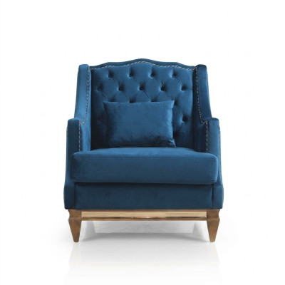 Sillón Chesterfield de lujo azul, salón de estar, salón, muebles de diseñador nuevos.