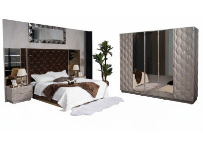 Cama doble 2 mesitas de noche Armario Ropero Conjunto de muebles de dormitorio de 4 piezas.