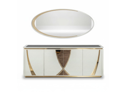 Mueble de grupo de diseño de madera Mueble lateral Armario estante Conjunto de 2 piezas Cómoda Espejo