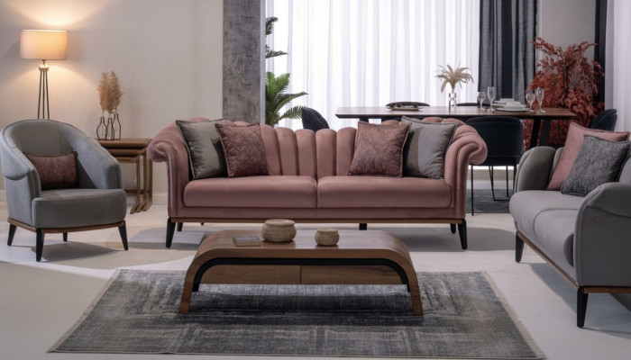 Estilo italiano Sofá de salón de 2 plazas Tela rosa Nuevo