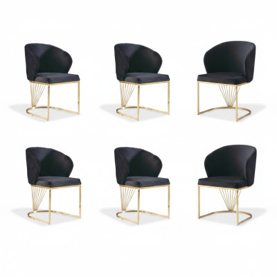 Conjunto de 6 sillas de comedor de madera modernas.