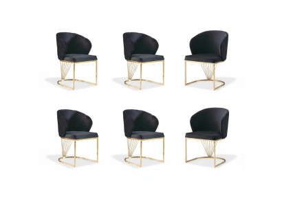 Conjunto de 6 sillas de comedor de madera modernas.