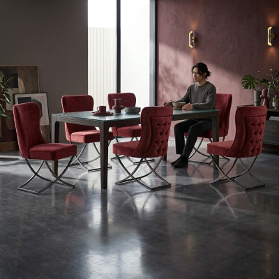 Sala de estar 6 sillas muebles de diseño de acero inoxidable silla tapizada estilo italiano