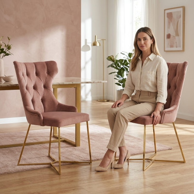 Silla Chesterfield, set de grupo 2x sillón de respaldo, tapizado de terciopelo.