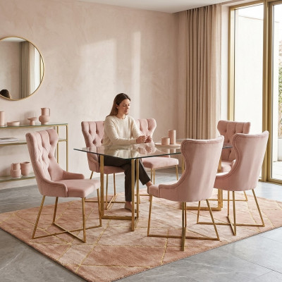 Sillas de comedor de la industria de restaurantes 6x, juego de sillas de diseño con asiento tapizado Chesterfield.