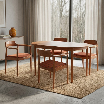 Grupo de comedor. Conjunto de sillas. 4 sillas. Asiento acolchado. Madera maciza.