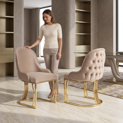 Sillas de comedor de madera, silla de lujo beige estilo italiano para sala de estar.