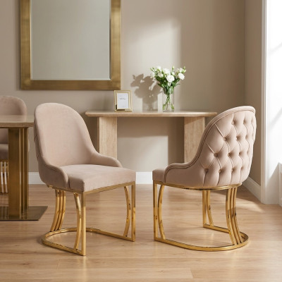 Sillas de comedor de madera, silla de lujo beige estilo italiano para sala de estar.