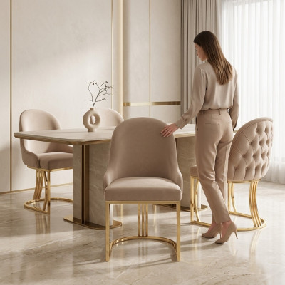 Comedor textil conjunto de diseño de silla de gastronomía 4x sillas tapizadas de tela.